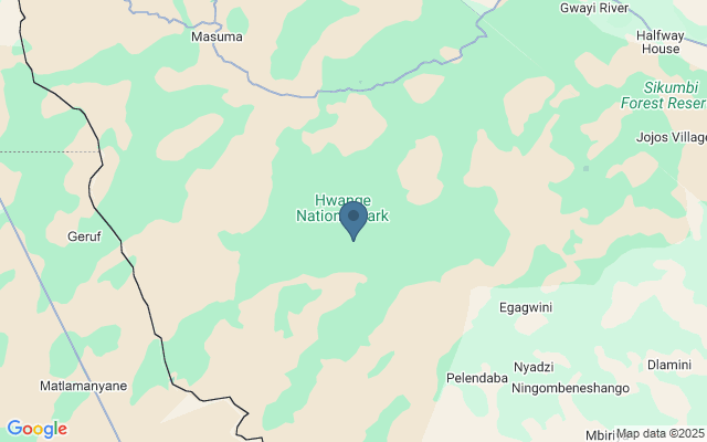 Kaart met locatie Hwange National Park